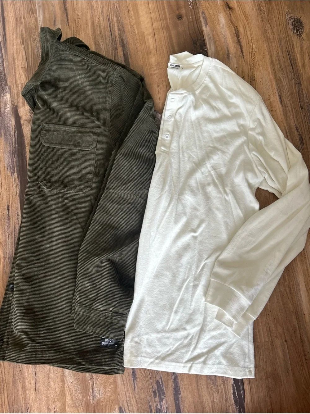 Men's Olive Corduroy Jacket & White Henley Combo